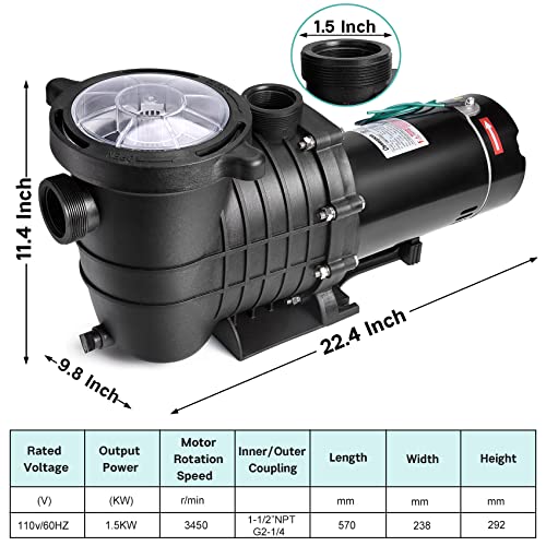 Oswerpon 2.0 HP High Pressure Self Primming Pool Pump Dual Voltage