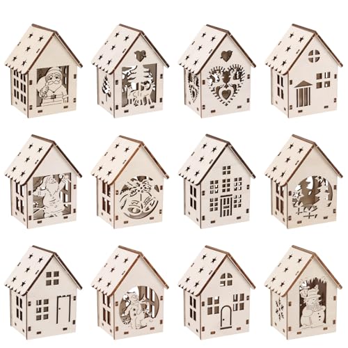 sulanmo 1 Set Christmas Wooden DIY House Xmas Unfinished Wooden