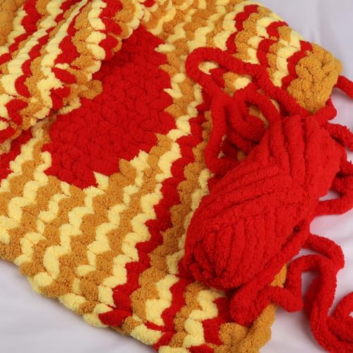 Image of MINUPWELL 8 Packs Jumbo Chunky Chenille Yarn - 1820g(64oz) 254 Yards (761ft) Bulky Yarn - Chunky Yarn for Hand Knitting Blanket,Cushions, Pet Bed - Soft and Durable(Red)