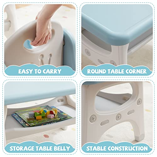 Doreroom Kids Table And Chair Set, Plastic Children Activity Table With 2 Seats, Toddler Table And Chair Set For Reading, Drawing, Snack Time, Arts Crafts, Preschool, Gift For Boys Girls, Blue #TOP3