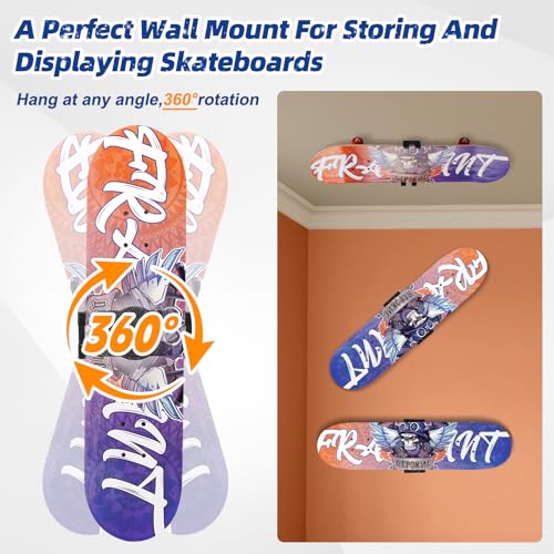 Image of 1pc / 2pc Skateboard Decks Wall Mount 360 Rotating Skateboard Wall Hanger, Extending & Floating Display Skateboard Wall Holder Grab & Go Storage Rack,Universal Skate Wall Mount Horizontal Any Angle