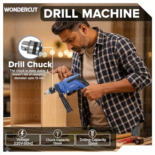 Image of WONDERCUT Professional-Impact Drill Tool Kit, 780W, 3000 RPM, 13mm Chuck, Blue BMC WC-13DK-500 Power & Hand Tool Kit (160 Tools)