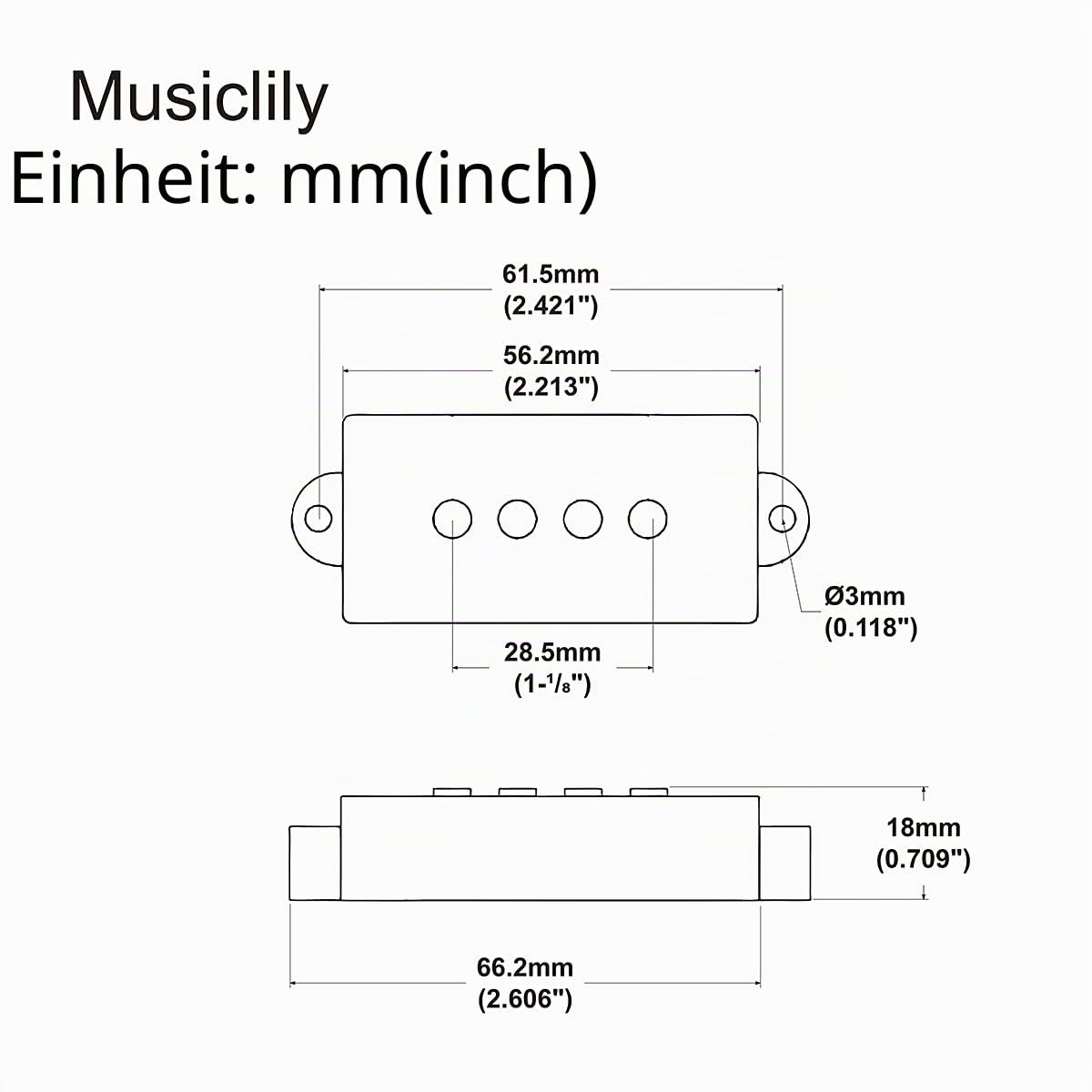 Wilkinson M-Serie WOPB Variable Gauss Alnico 5 Precision Bass Humbucker Tonabnehmer Vintage Ton Pickups Set für 4-Saiter PB-Style E-Bass, Schwarz