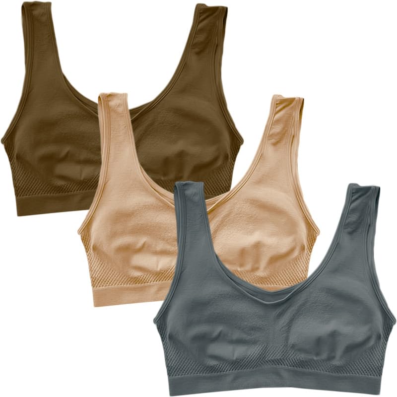 Image of Pack of 3 Seamless Air Bra: Stretchable, Non-Padded, Non-Wired Sports Bra for Women