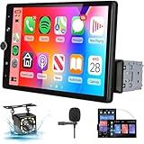 Single Din Radio AppIe Carplay 10.4inch HD Vertical Rotatable Touch Screen with Android Auto,Bluetooth Car Radio Audio Receivers with USB/TF Card Port FM Radio Mirror Link Backup Camera