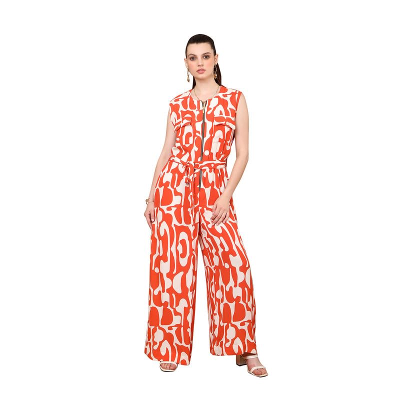 Jumpsuit For Women, Stylish designer jumpsuit For Ladies, Bold And Trendy Swirl Print,Edgy Zipper Detailing,Summery Sleevess Fit-image-12