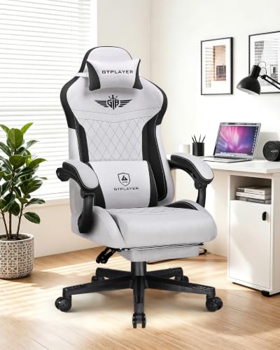 Image of GTPLAYER Gaming Chair with Footrest, Big and Tall Game Chair High Back Computer Office Chair with Lumbar Support for Adults, Ergonomic Swivel Games Chair with Cushion Gaming, Fabric Grey
