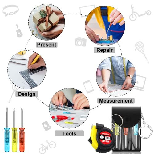 Image of 48 Pcs Mini Screwdriver Tape Keychain Set Multitool Pen Card Father's Gifts Bulk Mini Tool Set for Adult Men Dad (Yellow,Black)
