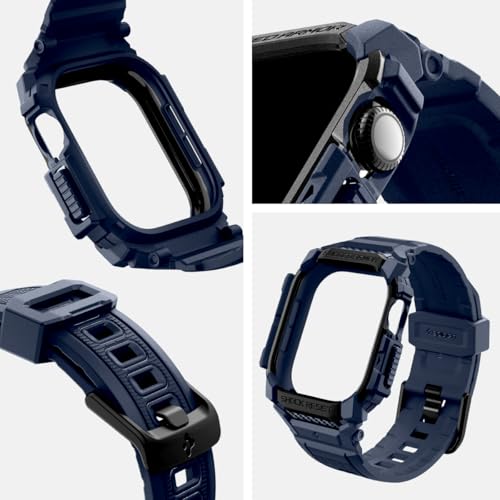 Image of Spigen Rugged Armor Pro for Apple Watch Series 11 46mm Case with Strap Band, Series 10 46mm Protective TPU Cover with Strap - Navy Blue