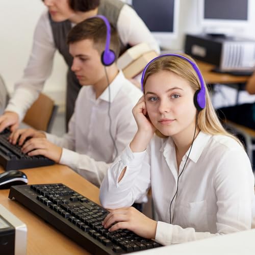 Image of Konohan 30 Pack Headphones Bulk Headphone for School Classroom Student Wired Headphones Adjustable with 3.5 mm Jack for Adults (Purple)