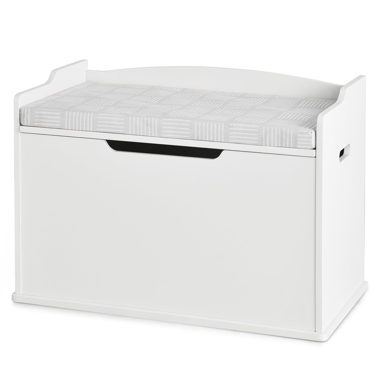 RELAX4LIFE Contenedor para Juguetes para Niños, Baúl Juguetes con Tapas, Caja de Juguetes para Habitación Infantil, Escuela y Guardería (Blanco+Cojín)