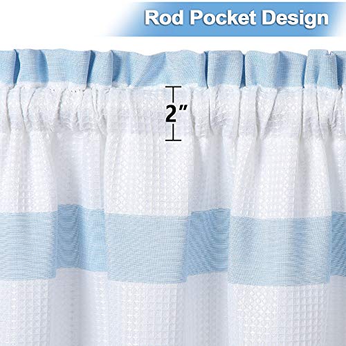 Haperlare Kitchen Tier Curtains Set, Yarn Dyed Striped Pattern Curtains For Kitchen Cafe Curtains Waffle Weave Textured Window Treatment Set Rod Pocket Half Window Curtain, 30" W X 24" L, Blue #TOP2