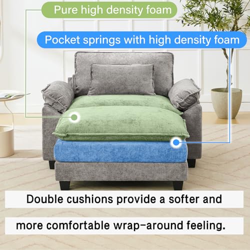 Image of Oprisen 53 inch Modular Sectional Sofa, Comfy Cloud Couch Sectional Sofa with Ottoman, Chenille Sofa Sleeper Deep Seat Sofa with Throw Pillows for Living Room (Light Gray)