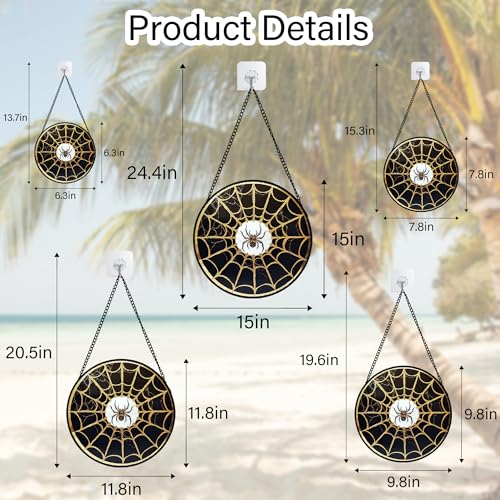 Image of Stained Glass Window Hanging - Black Gold Spider Suncatcher for Door Terrace Garden Home Decor Halloween Sun Catcher Christmas Birthday Gifts for Lovers Women Men Dad Mom Nana 15 in
