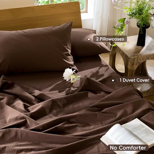 Image of MooMee Duvet Cover Set 100% Washed Cotton Linen Like Full | Relaxed Linen-like Texture. Soft, Breathable & Long-lasting Comfort. Lightweight. Hidden Zipper with 8 Interior Corner Ties