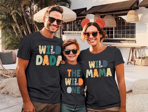 Image of Family Trips Matching Shirts : Wild One Print Tee Safari Animal Theme Parent-Child Outfit