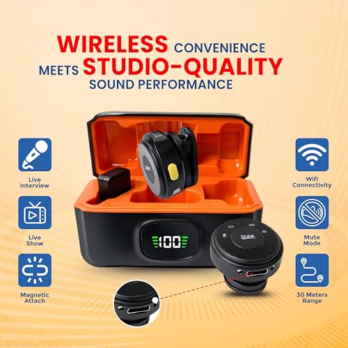 Image of MAK Dual Wireless Lavalier Microphone with ANC & Charging Case, Type-C and Lightning Connector 8-Pin Receiver, 2.4GHz Collar Mic for iPhone, Android, Vlogging, Streaming, Video Recording