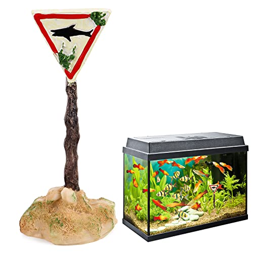 Aquarium Deko,Harz Hai-Warnschild Lustig Fish Tank Ornament Dekoration Aquarium Zubehoer Aquarien Landschaft für Unterwasser Dekoration,Aquarium,Fischteich(Weiß)