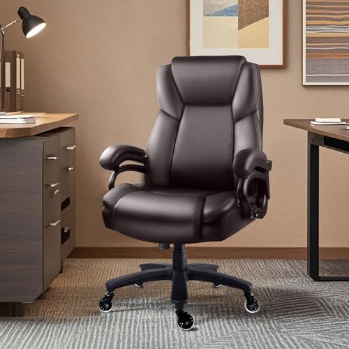 Image of Waleaf 500lbs Big and Tall Office Chair, Heavy Duty Chair for Heavy People, Adjustable Ergonomic Lumbar Support Executive Chair, Large High Back and Quiet Rubber Wheels, Brown