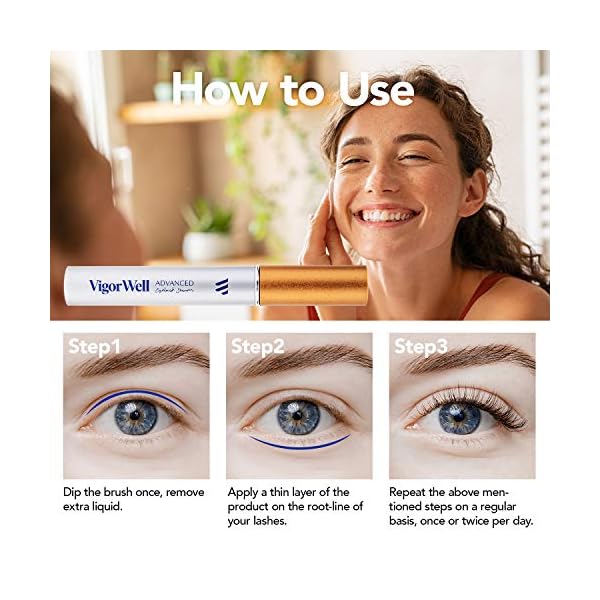 VigorWell Eyelash Growth Serum for Longer Thicker Lashes & Brows, Irritation Free Formula (5mL)
