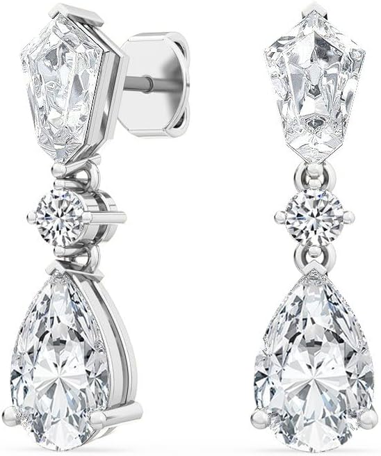 Houston Diamond District 1 to 10 Carat Kite, Pear and Round Cut LAB GROWN Diamond Drop Earrings for Women(Color H-I Clarity VS1-VS2) - Image 2