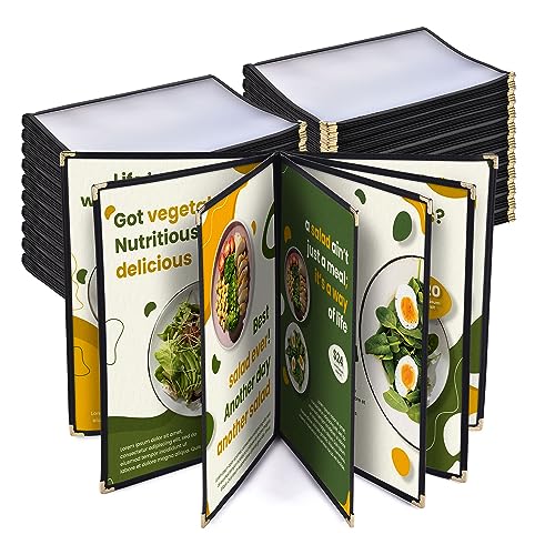 WeChef 20 Pack Menu Covers, 8.5 x 14, Book Style, 7 Pages, 14 Windows, Black