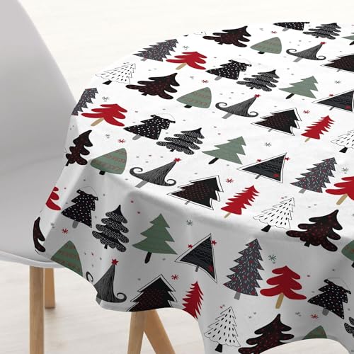 BELUM | Mantel Navidad Diámetro 140 Redondo 100% algodón resinado Antimanchas (Tacto no plastificado) Modelo Merry Christmas 14