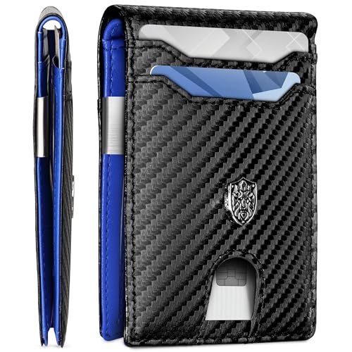 Image of Slim Wallet for Men - RFID Men Wallets with Money Clip and 12 Cards Holder - Compact Minimalist Mens Wallets Leather - Modern Bifold Wallet for Men - Black Men's Wallet Front Pocket Thin - Blue