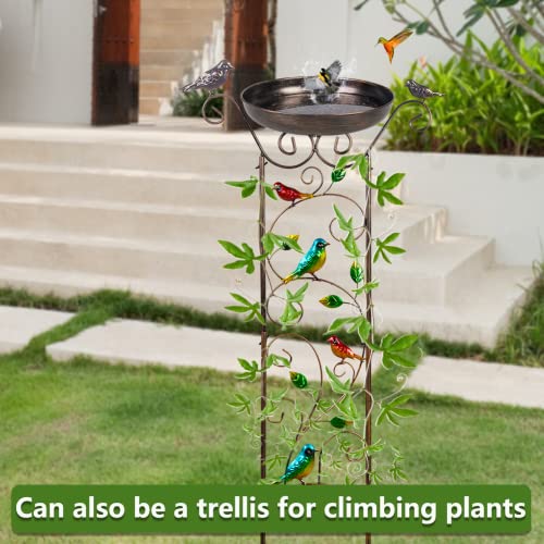Qipade Bird Bath Outdoor, 2 In 1 Antique Iron Bird Baths With Garden Trellis, 40'' High Decorative Bird Detachable Bird Bath Bowl Potted Stand For Garden Climbing Flower #TOP4
