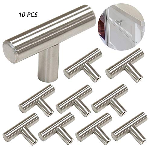 Ziyero 10 Piezas Tirador de Cocina en Forma de T Pomos para Muebles de un Solo Orificio Acero Inoxidable Pequeño y Liso, Duradero, puede Ser Dormitorio, Baño, Cocina, Sala de Estar, Estudio Etc(Plata)
