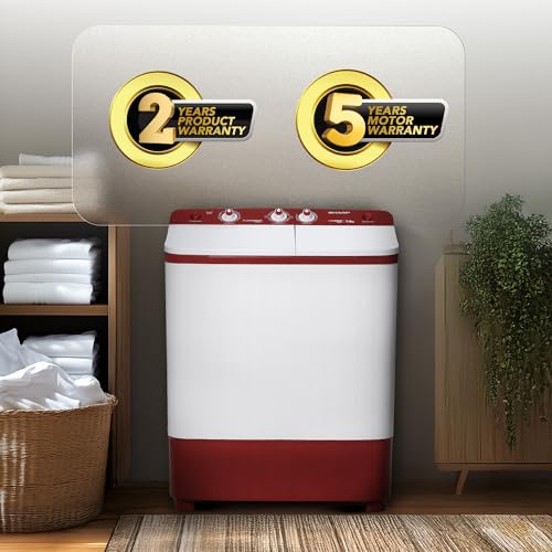 Image of SHARP 7 kg, 5 star with E-Spin Pulsator,Semi-Automatic Top Loading Washing Machine, 1300 RPM (ES-SD70NB-FR, Ruby Red, Pure Wave)