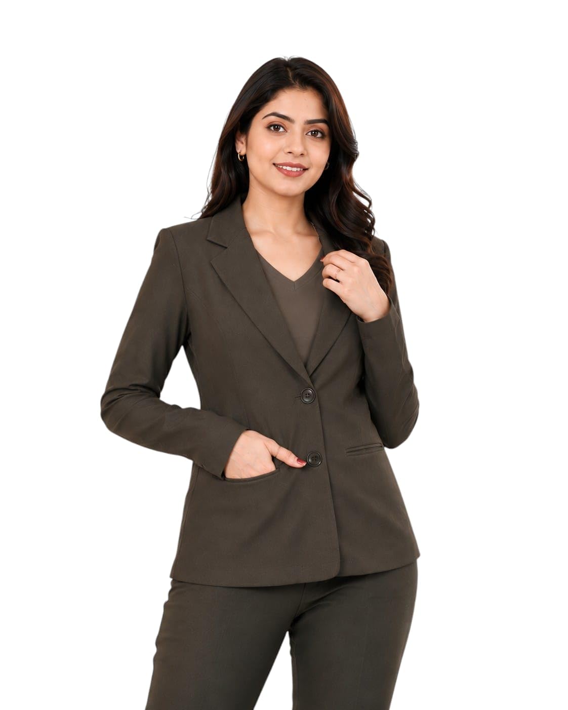 Fitfinesse Best Women's Formal Blazer Notch Lapel Two Button for Office Wear Olive Wine Black Navy-picture-45