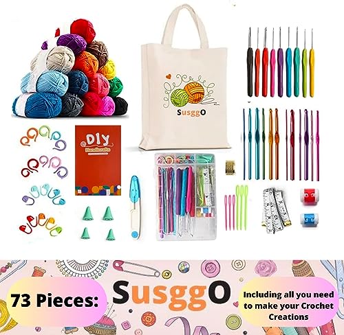 SusggO 73 Piece Complete Crochet Set including Accessories for Beginners Amigurumi Crochet, Kit with Crochet Needles - Image 2