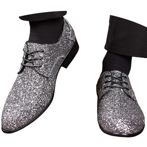 Image of Generisch Elegant Lace Up Loafer Style Shiny Design Business Formal Shoes, silver, 7 UK