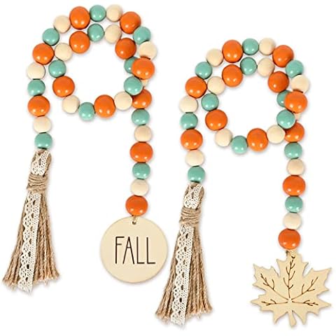 Whaline 2Pcs Fall Wooden Bead Tassel Ornaments Cover