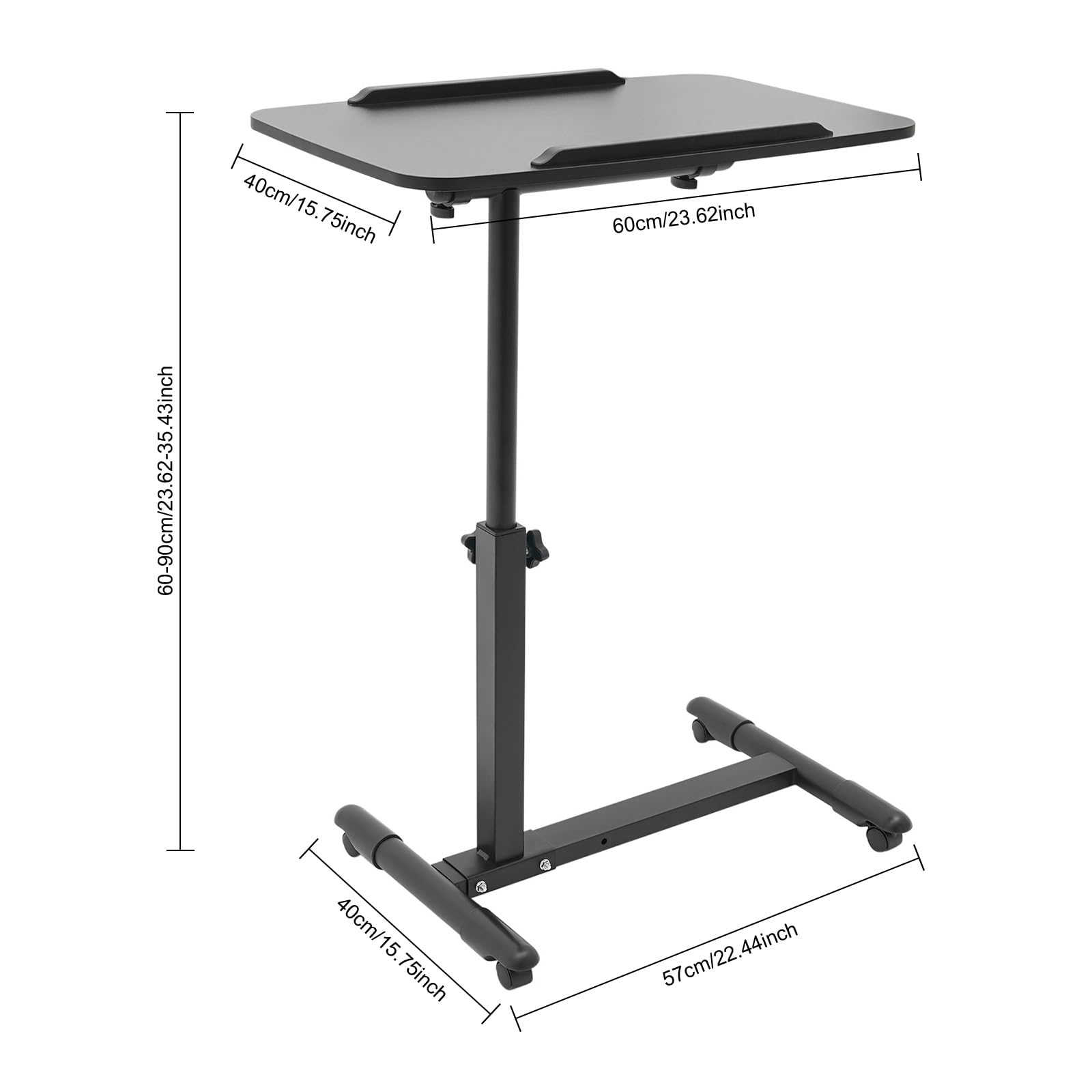 Mesa de cama con ruedas (60 – 90 cm), color negro | Escritorio de ordenador con gran encimera mesa auxiliar cama médica sofá resistente desgaste golpes arañazos