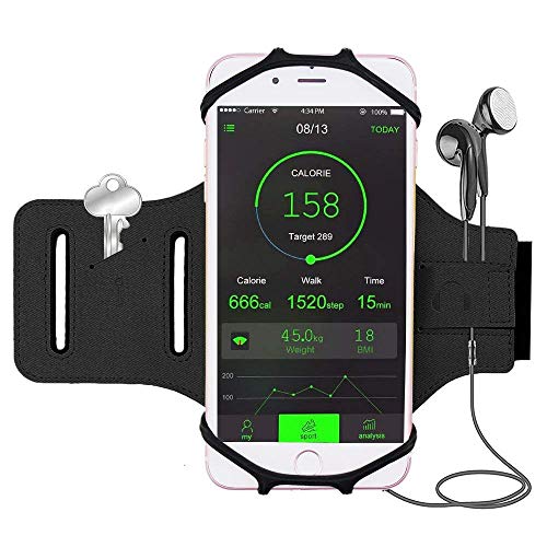 Bovon Brassard pour Smartphone, 180° Rotation Universel Brassard Sport avec Attache pour Câble et Porte-Clé Compatible avec 4-6.5 Pouces Smartphones