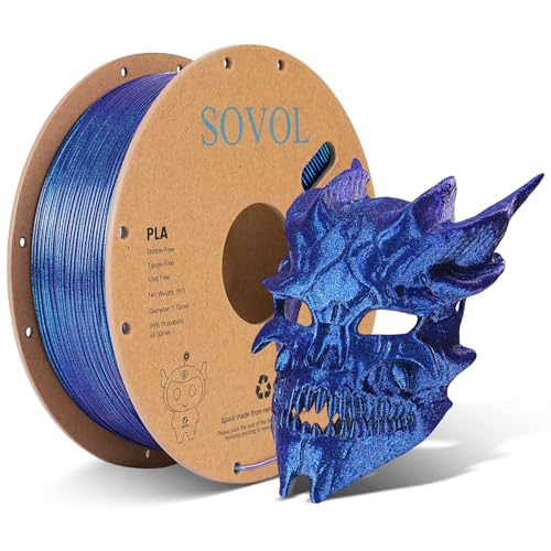 Image of Sovol Silk PLA Filament with Blue Glitter 1kg 1.75mm, Color Changeable 3D Printer Filament 2.2lbs, Chameleon Shiny PLA Material + /-0.03mm, Shimmering 3D Printing Filament, Klein Blue