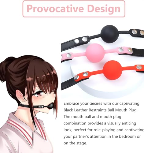 Image of Leather Restraints Ball Mouth Plug Silicone Bondage Ball Gag for Sex, BDSM Restraints Toys Sex Gag Muzzles(Red)