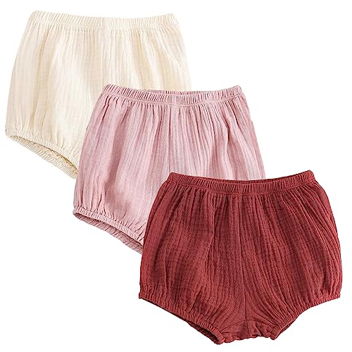 EISHOW Infant Baby Cotton Linen Bloomer 3 Pack Shorts Newborn Toddlers Girls Boys Summer Soft Diaper Cover Underwear Panty