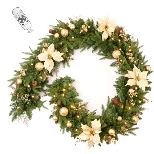 AMERZEST 9FT Prelit Artificial Christmas Garland with Dual Color LED Lights and Timer by...