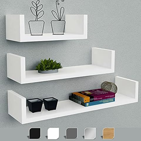 HOMION Floating Shelf Set Of 3 Different Sizes U Shape Wooden DIY Display Unit Shelves U shaped (White) Cover