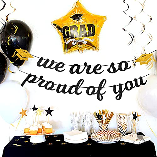 Black White-Gold Party-Decoration Graduation Banner - 8pcs Kits Cap Garland Streamers, Paper Tissue Pom Poms Flowers,We are So Proud of You Grad Graduation 2026 Decor Lasting Surprise by Lasting Surprise - Used condition - Image 4