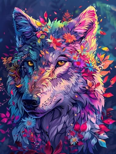 Peinture numéro adulte loup grand format 100x130cm avec kit acrylique DIY