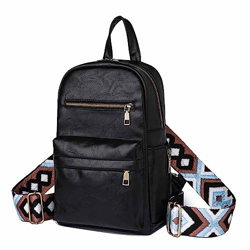 Practical Sling Bag Convertible Backpack Daypack for Women Ladies Satchel Chest Bag Wide Strap PU Leather Fashion Chic
