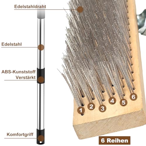 Drahtbesen zur Moosentfernung mit Stiel, Robust und Langlebig Stahldrahtbesen mit Teleskopstiel 120 cm, 30 cm Drahtbesen für Pflastersteine, Moosentfernung, Algen, Hof, Wand, Garten und Terrasse