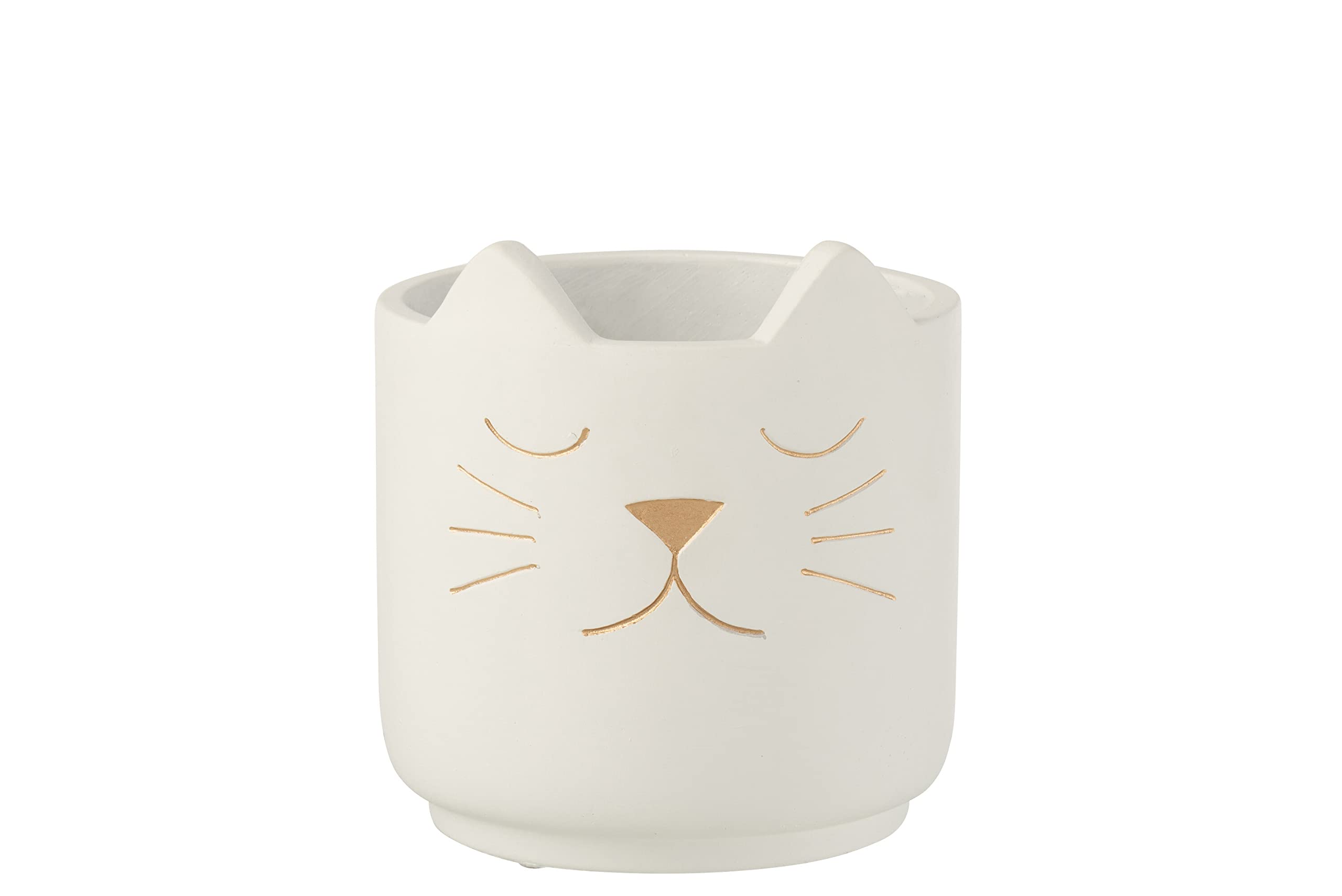 J-Line by Jolipa Medium White and Gold Cement Kitten Pot Cover
