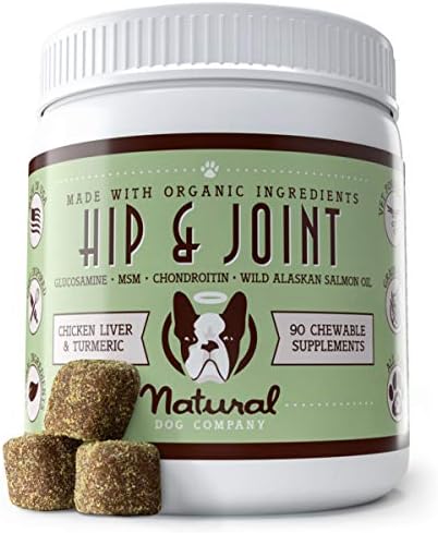Natural Dog Company Hip & Joint Chews, Chicken Liver & Turmeric Flavor, with Glucosamine Chondroitin for Dogs, Maintains Bone and Joint Health, ...