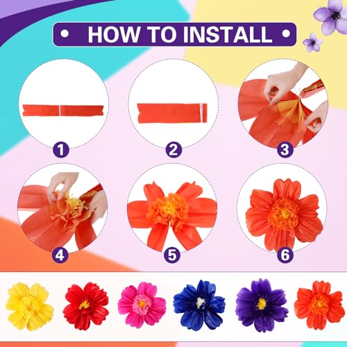 Image of TaoBary Large Colorful Tissue Paper Flowers Giant Fiesta Paper Pom Poms Classroom Wall Decor Mexican Birthday Party Decorations Wedding Backdrop(20 inch and 10 inch,Dark Blue, Purple, Red,24 Pcs)