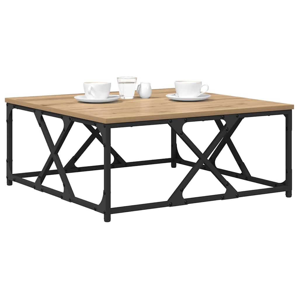 Mesa de centro de roble Artisan, 70 x 70 x 30 cm, con patas de acero, diseño moderno, alta resistencia, para salón, dormitorio, pasillo